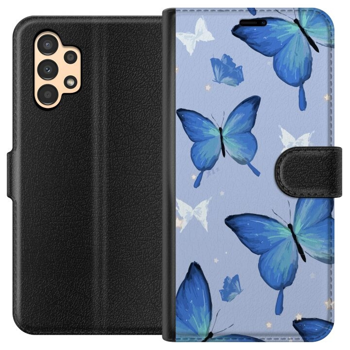 Portemonnee-hoesje voor Samsung Galaxy A13 met Blauwe vlinders ontwerp in de groep SMARTPHONE & TABLETS / Mobielbescherming / Samsung bij TP E-commerce Nordic AB (A58650)