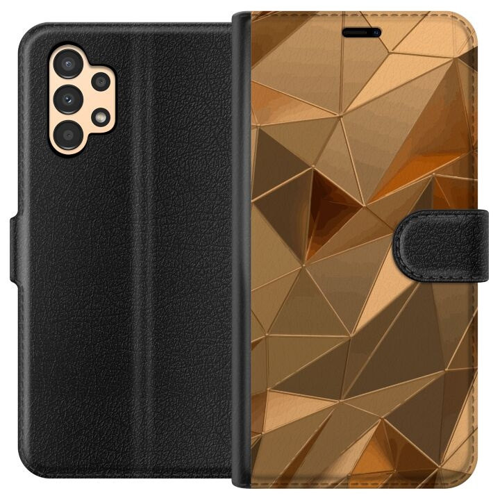 Portemonnee-hoesje voor Samsung Galaxy A13 met 3D Goud ontwerp in de groep SMARTPHONE & TABLETS / Mobielbescherming / Samsung bij TP E-commerce Nordic AB (A58658)