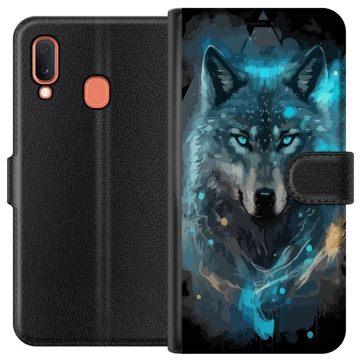 Portemonnee-hoesje voor Samsung Galaxy A20e met Wolf ontwerp in de groep SMARTPHONE & TABLETS / Mobielbescherming / Samsung bij TP E-commerce Nordic AB (A58801)