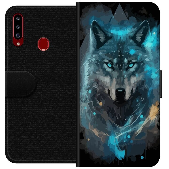 Portemonnee-hoesje voor Samsung Galaxy A20s met Wolf ontwerp in de groep SMARTPHONE & TABLETS / Mobielbescherming / Samsung bij TP E-commerce Nordic AB (A58855)