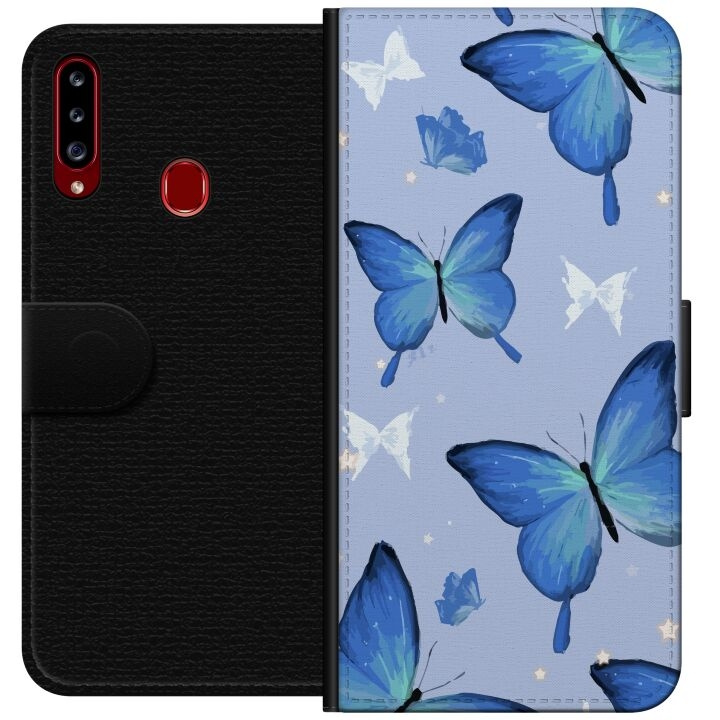 Portemonnee-hoesje voor Samsung Galaxy A20s met Blauwe vlinders ontwerp in de groep SMARTPHONE & TABLETS / Mobielbescherming / Samsung bij TP E-commerce Nordic AB (A58866)