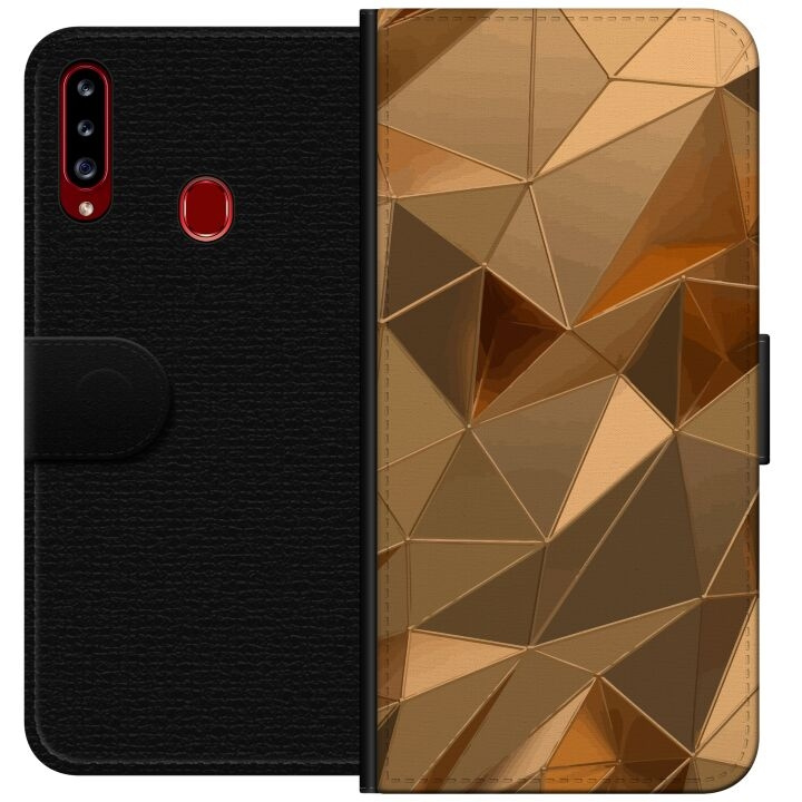 Portemonnee-hoesje voor Samsung Galaxy A20s met 3D Goud ontwerp in de groep SMARTPHONE & TABLETS / Mobielbescherming / Samsung bij TP E-commerce Nordic AB (A58874)