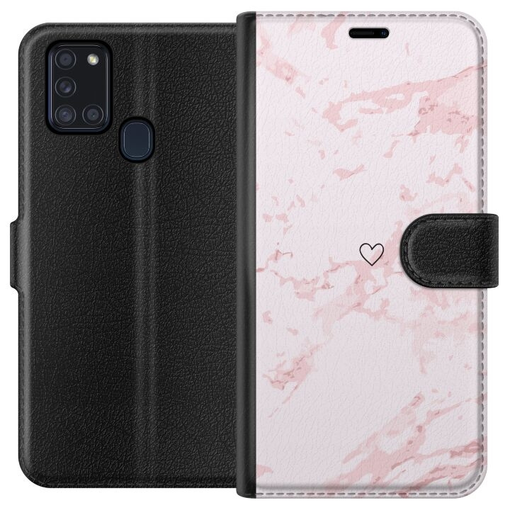 Portemonnee-hoesje voor Samsung Galaxy A21s met Roze Hart ontwerp in de groep SMARTPHONE & TABLETS / Mobielbescherming / Samsung bij TP E-commerce Nordic AB (A58927)