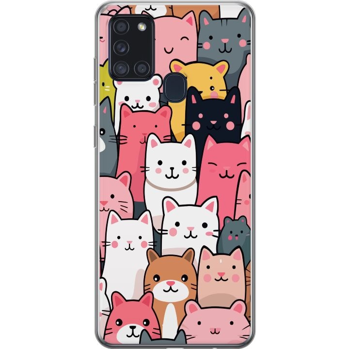 Mobiele hoes voor Samsung Galaxy A21s met Kattenpatroon ontwerp in de groep SMARTPHONE & TABLETS / Mobielbescherming / Samsung bij TP E-commerce Nordic AB (A58939)