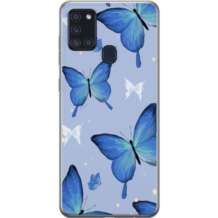 Mobiele hoes voor Samsung Galaxy A21s met Blauwe vlinders ontwerp in de groep SMARTPHONE & TABLETS / Mobielbescherming / Samsung bij TP E-commerce Nordic AB (A58947)