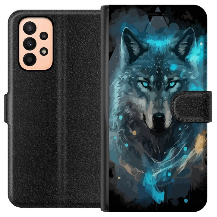 Portemonnee-hoesje voor Samsung Galaxy A23 met Wolf ontwerp in de groep SMARTPHONE & TABLETS / Mobielbescherming / Samsung bij TP E-commerce Nordic AB (A59017)