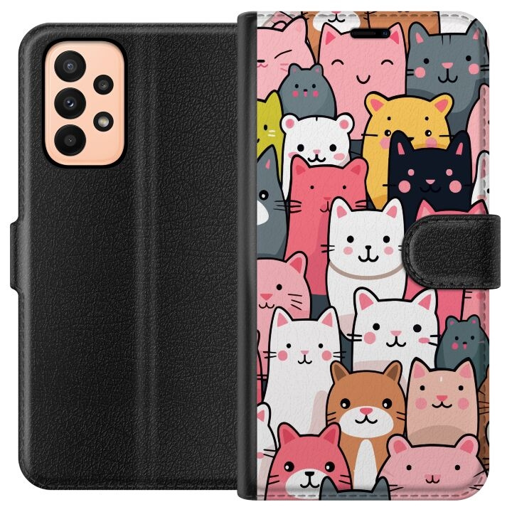 Portemonnee-hoesje voor Samsung Galaxy A23 met Kattenpatroon ontwerp in de groep SMARTPHONE & TABLETS / Mobielbescherming / Samsung bij TP E-commerce Nordic AB (A59020)