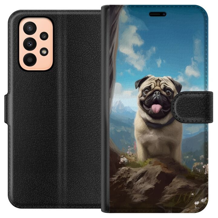 Portemonnee-hoesje voor Samsung Galaxy A23 met Blije Hond ontwerp in de groep SMARTPHONE & TABLETS / Mobielbescherming / Samsung bij TP E-commerce Nordic AB (A59030)