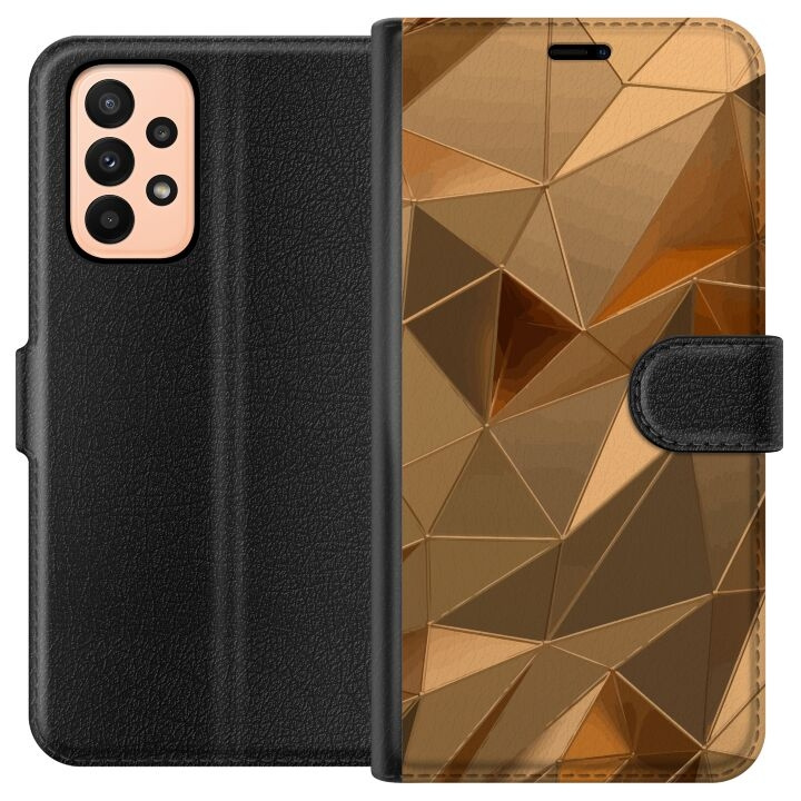 Portemonnee-hoesje voor Samsung Galaxy A23 met 3D Goud ontwerp in de groep SMARTPHONE & TABLETS / Mobielbescherming / Samsung bij TP E-commerce Nordic AB (A59036)