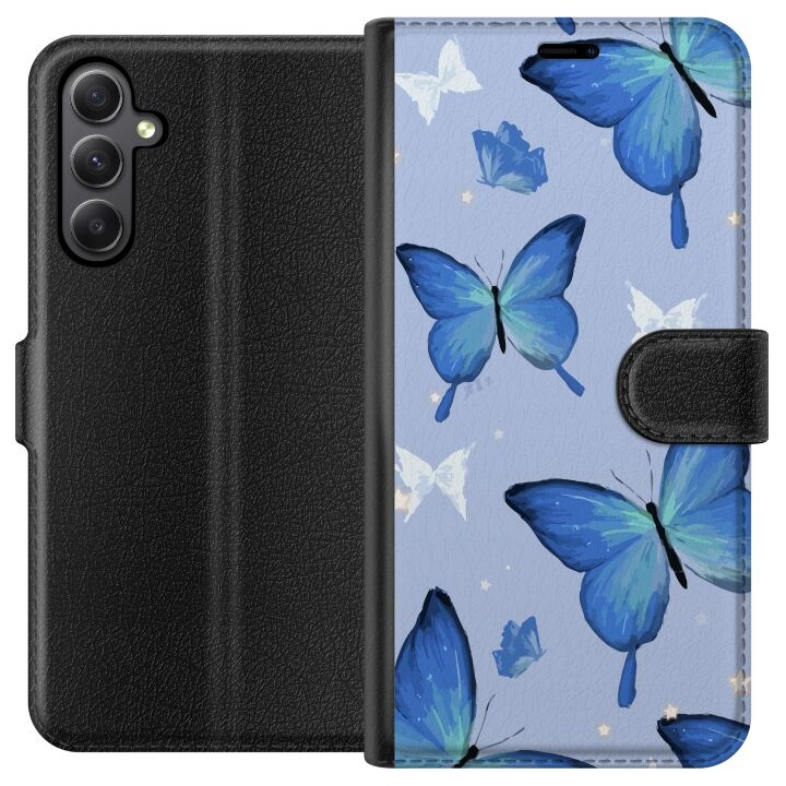 Portemonnee-hoesje voor Samsung Galaxy A24 4G met Blauwe vlinders ontwerp in de groep SMARTPHONE & TABLETS / Mobielbescherming / Samsung bij TP E-commerce Nordic AB (A59109)