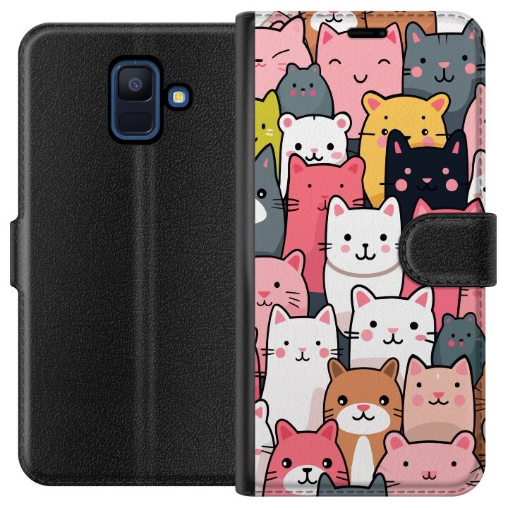 Portemonnee-hoesje voor Samsung Galaxy A6 (2018) met Kattenpatroon ontwerp in de groep SMARTPHONE & TABLETS / Mobielbescherming / Samsung bij TP E-commerce Nordic AB (A59965)