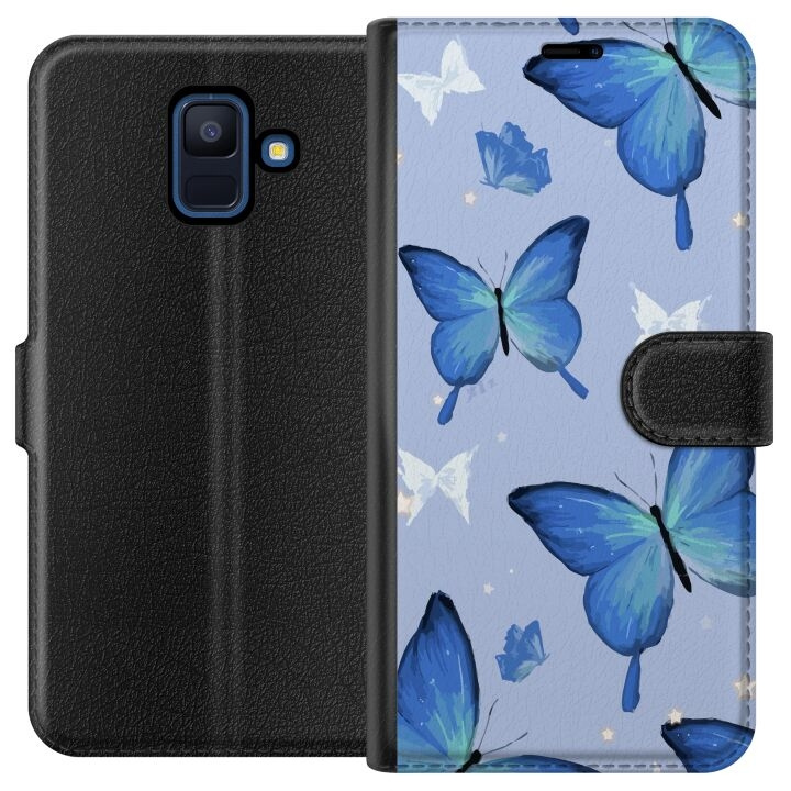 Portemonnee-hoesje voor Samsung Galaxy A6 (2018) met Blauwe vlinders ontwerp in de groep SMARTPHONE & TABLETS / Mobielbescherming / Samsung bij TP E-commerce Nordic AB (A59973)