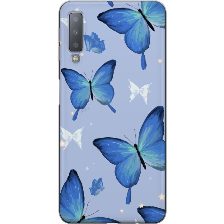 Mobiele hoes voor Samsung Galaxy A7 (2018) met Blauwe vlinders ontwerp in de groep SMARTPHONE & TABLETS / Mobielbescherming / Samsung bij TP E-commerce Nordic AB (A60216)