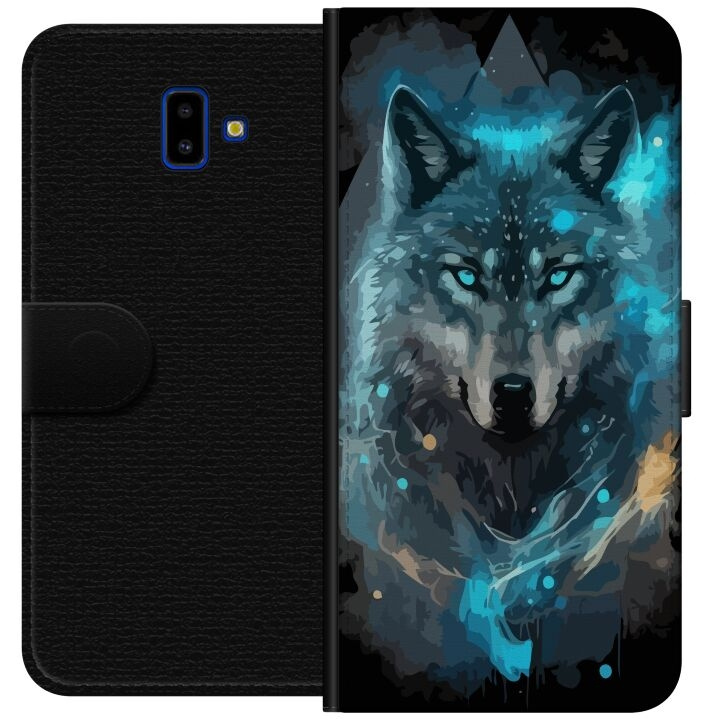 Portemonnee-hoesje voor Samsung Galaxy J6+ met Wolf ontwerp in de groep SMARTPHONE & TABLETS / Mobielbescherming / Samsung bij TP E-commerce Nordic AB (A60502)