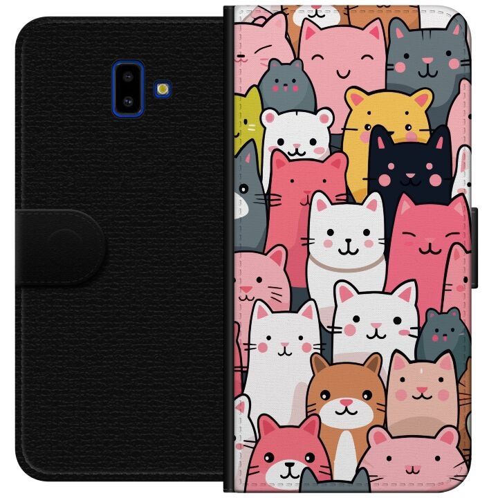 Portemonnee-hoesje voor Samsung Galaxy J6+ met Kattenpatroon ontwerp in de groep SMARTPHONE & TABLETS / Mobielbescherming / Samsung bij TP E-commerce Nordic AB (A60505)