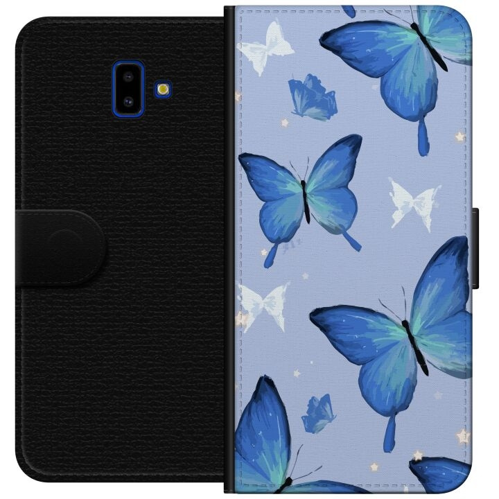 Portemonnee-hoesje voor Samsung Galaxy J6+ met Blauwe vlinders ontwerp in de groep SMARTPHONE & TABLETS / Mobielbescherming / Samsung bij TP E-commerce Nordic AB (A60513)