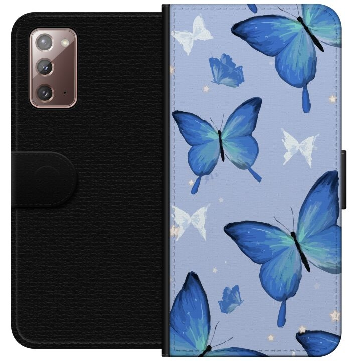 Portemonnee-hoesje voor Samsung Galaxy Note20 met Blauwe vlinders ontwerp in de groep SMARTPHONE & TABLETS / Mobielbescherming / Samsung bij TP E-commerce Nordic AB (A60648)