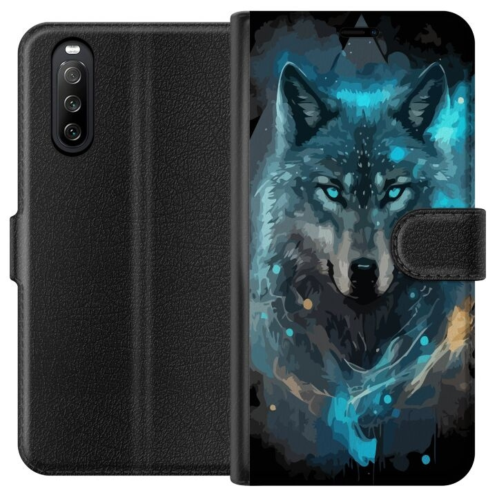 Portemonnee-hoesje voor Sony Xperia 10 III met Wolf ontwerp in de groep SMARTPHONE & TABLETS / Mobielbescherming / Sony bij TP E-commerce Nordic AB (A60907)