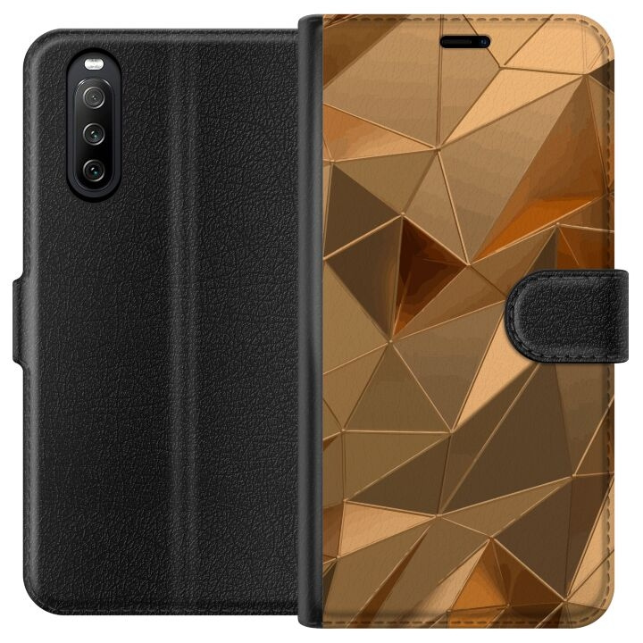 Portemonnee-hoesje voor Sony Xperia 10 III met 3D Goud ontwerp in de groep SMARTPHONE & TABLETS / Mobielbescherming / Sony bij TP E-commerce Nordic AB (A60926)