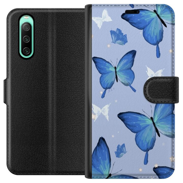 Portemonnee-hoesje voor Sony Xperia 10 IV met Blauwe vlinders ontwerp in de groep SMARTPHONE & TABLETS / Mobielbescherming / Sony bij TP E-commerce Nordic AB (A60999)