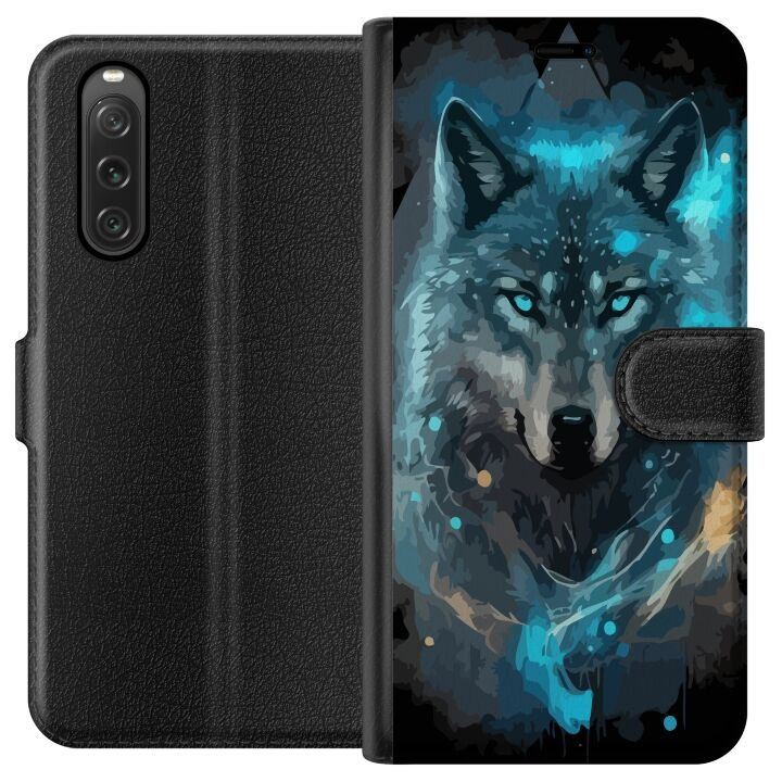 Portemonnee-hoesje voor Sony Xperia 10 V met Wolf ontwerp in de groep SMARTPHONE & TABLETS / Mobielbescherming / Sony bij TP E-commerce Nordic AB (A61042)