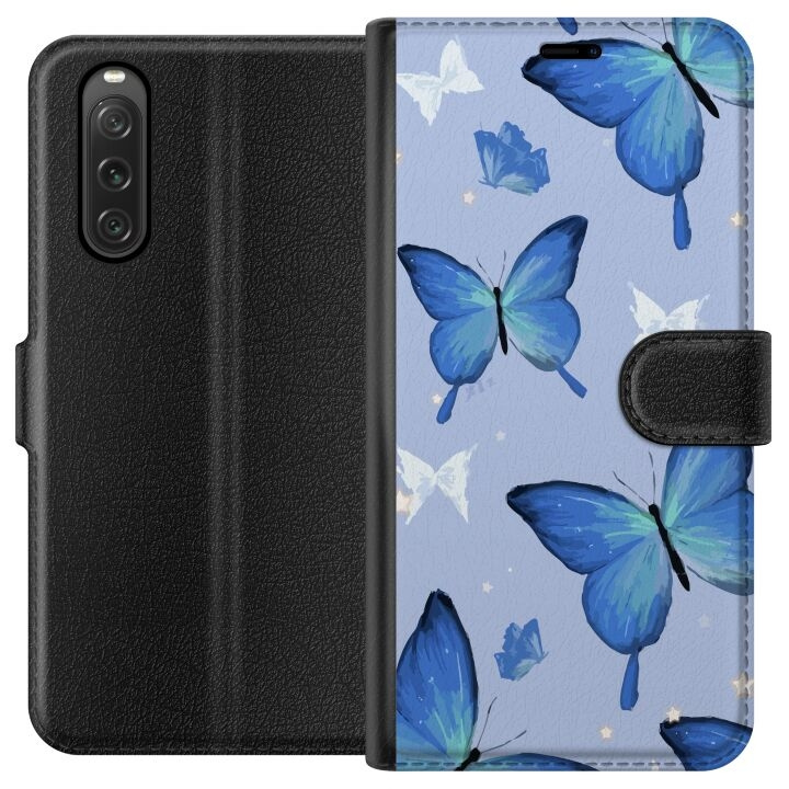 Portemonnee-hoesje voor Sony Xperia 10 V met Blauwe vlinders ontwerp in de groep SMARTPHONE & TABLETS / Mobielbescherming / Sony bij TP E-commerce Nordic AB (A61053)