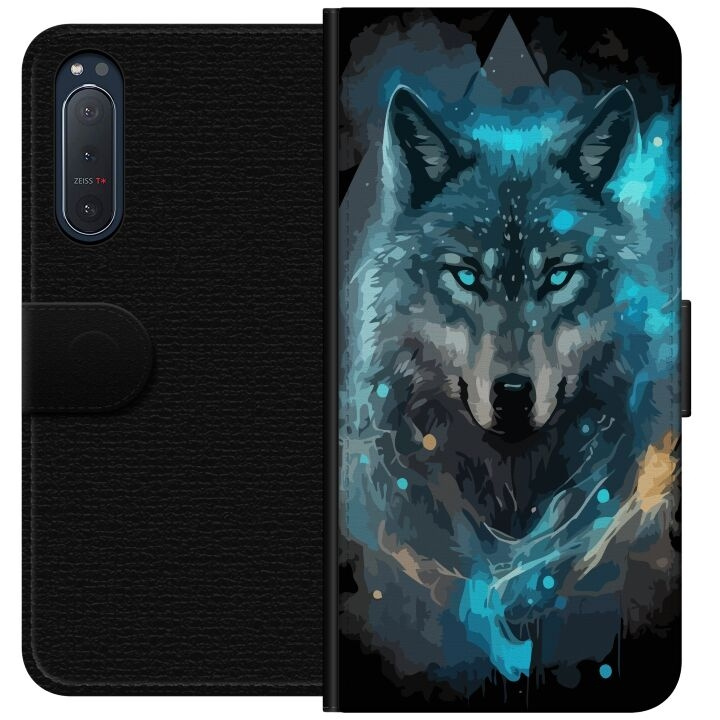 Portemonnee-hoesje voor Sony Xperia 5 II met Wolf ontwerp in de groep SMARTPHONE & TABLETS / Mobielbescherming / Sony bij TP E-commerce Nordic AB (A61366)