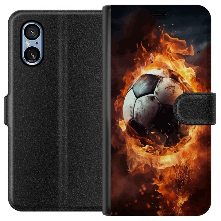 Portemonnee-hoesje voor Sony Xperia 5 V met Voetbal ontwerp in de groep SMARTPHONE & TABLETS / Mobielbescherming / Sony bij TP E-commerce Nordic AB (A61544)