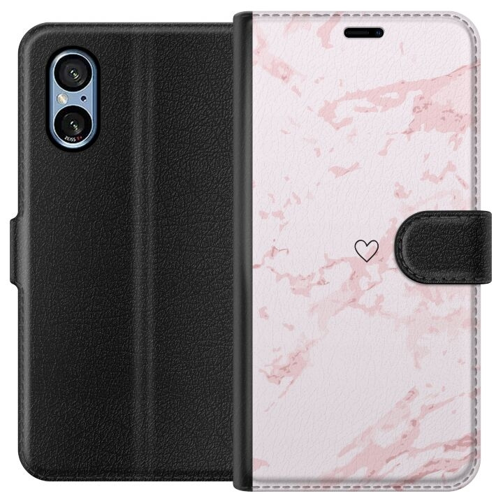 Portemonnee-hoesje voor Sony Xperia 5 V met Roze Hart ontwerp in de groep SMARTPHONE & TABLETS / Mobielbescherming / Sony bij TP E-commerce Nordic AB (A61546)