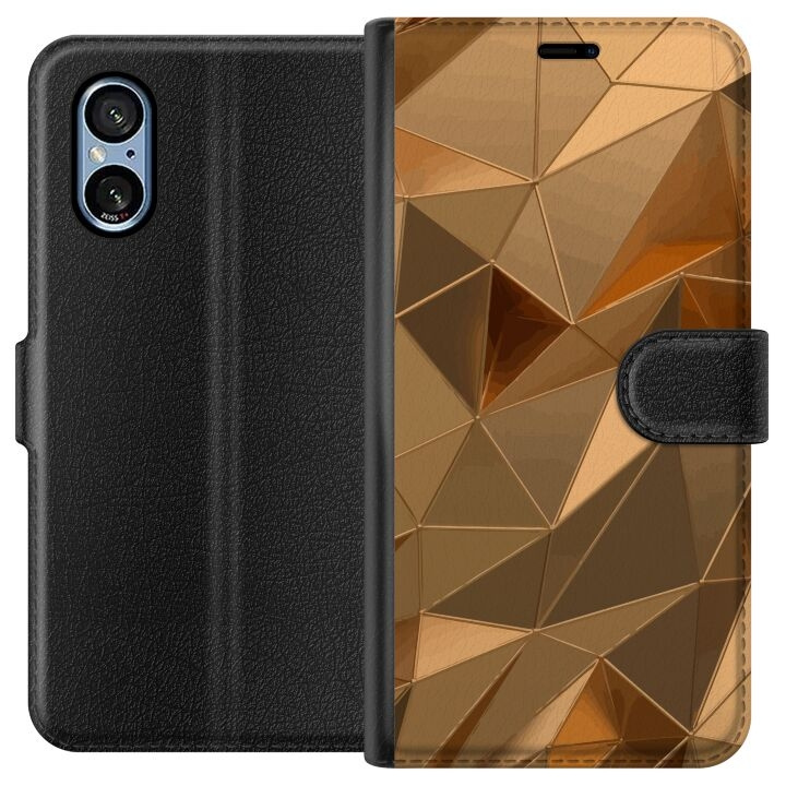 Portemonnee-hoesje voor Sony Xperia 5 V met 3D Goud ontwerp in de groep SMARTPHONE & TABLETS / Mobielbescherming / Sony bij TP E-commerce Nordic AB (A61547)