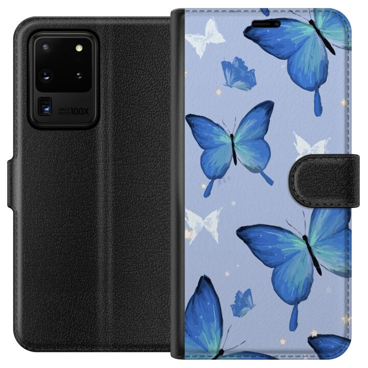 Portemonnee-hoesje voor Samsung Galaxy S20 Ultra met Blauwe vlinders ontwerp in de groep SMARTPHONE & TABLETS / Mobielbescherming / Samsung bij TP E-commerce Nordic AB (A62214)