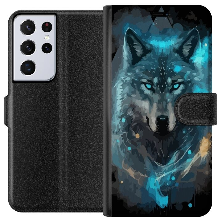 Portemonnee-hoesje voor Samsung Galaxy S21 Ultra 5G met Wolf ontwerp in de groep SMARTPHONE & TABLETS / Mobielbescherming / Samsung bij TP E-commerce Nordic AB (A62419)