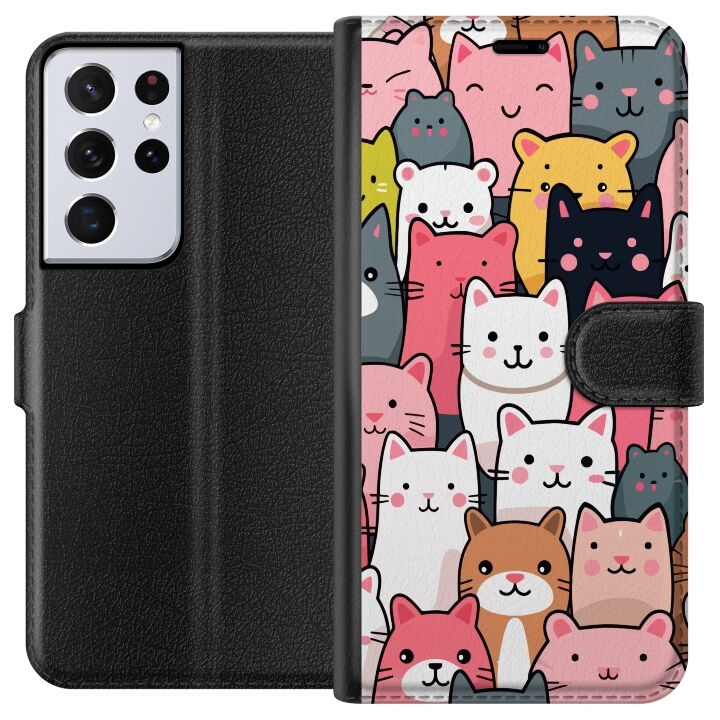 Portemonnee-hoesje voor Samsung Galaxy S21 Ultra 5G met Kattenpatroon ontwerp in de groep SMARTPHONE & TABLETS / Mobielbescherming / Samsung bij TP E-commerce Nordic AB (A62422)