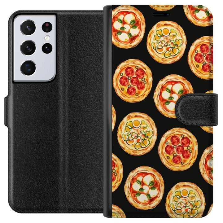 Portemonnee-hoesje voor Samsung Galaxy S21 Ultra 5G met Pizza ontwerp in de groep SMARTPHONE & TABLETS / Mobielbescherming / Samsung bij TP E-commerce Nordic AB (A62427)