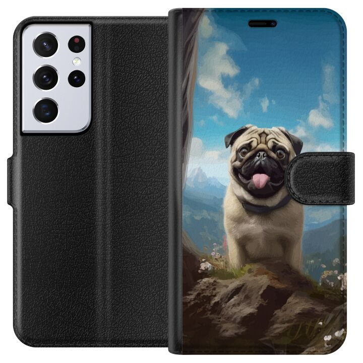 Portemonnee-hoesje voor Samsung Galaxy S21 Ultra 5G met Blije Hond ontwerp in de groep SMARTPHONE & TABLETS / Mobielbescherming / Samsung bij TP E-commerce Nordic AB (A62432)