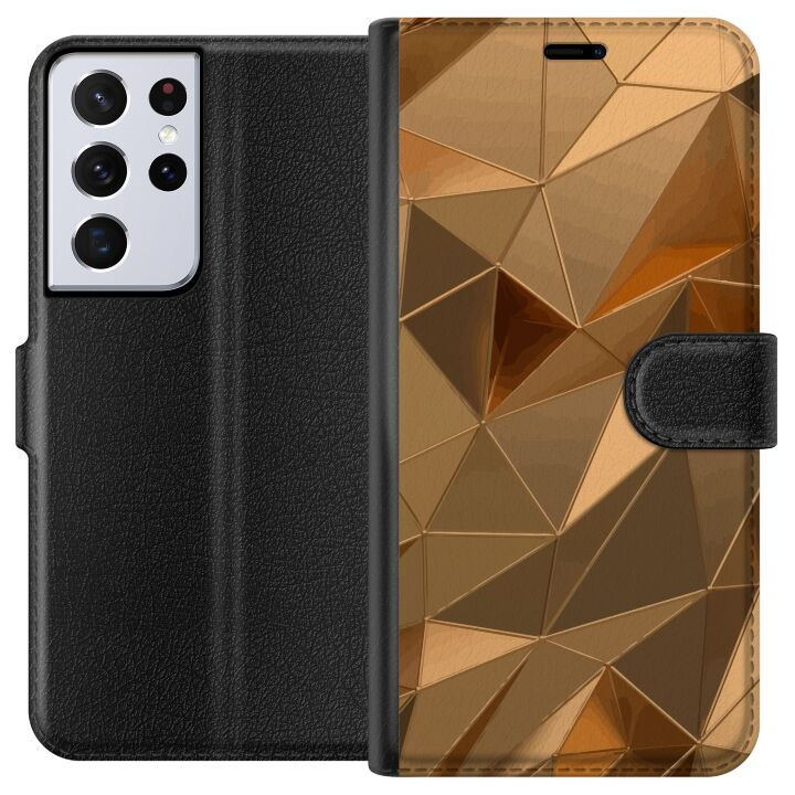 Portemonnee-hoesje voor Samsung Galaxy S21 Ultra 5G met 3D Goud ontwerp in de groep SMARTPHONE & TABLETS / Mobielbescherming / Samsung bij TP E-commerce Nordic AB (A62438)