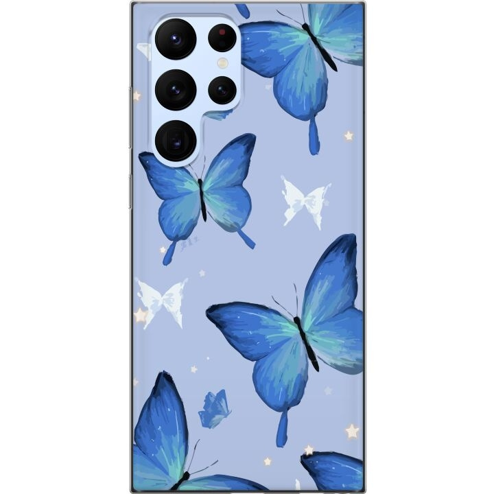 Mobiele hoes voor Samsung Galaxy S22 Ultra 5G met Blauwe vlinders ontwerp in de groep SMARTPHONE & TABLETS / Mobielbescherming / Samsung bij TP E-commerce Nordic AB (A62619)