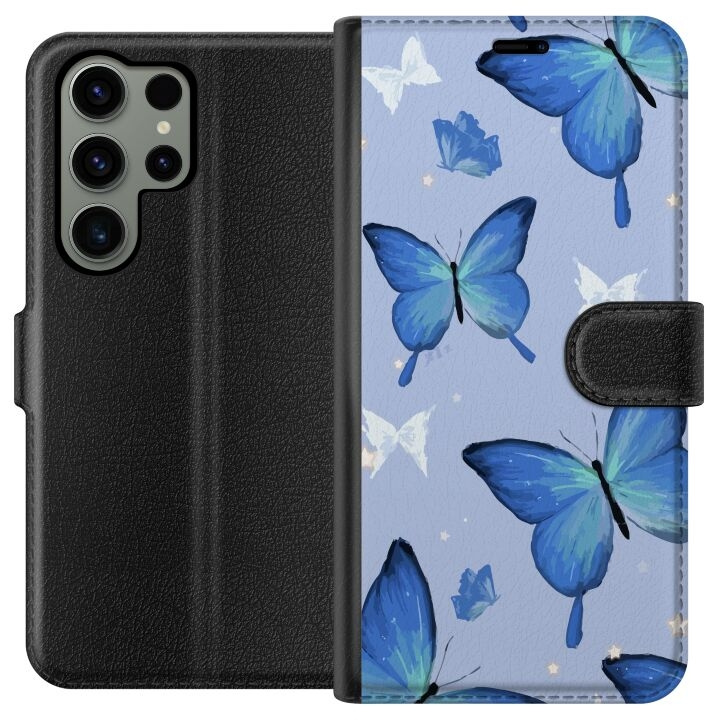 Portemonnee-hoesje voor Samsung Galaxy S23 Ultra met Blauwe vlinders ontwerp in de groep SMARTPHONE & TABLETS / Mobielbescherming / Samsung bij TP E-commerce Nordic AB (A62808)