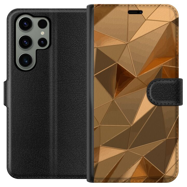 Portemonnee-hoesje voor Samsung Galaxy S23 Ultra met 3D Goud ontwerp in de groep SMARTPHONE & TABLETS / Mobielbescherming / Samsung bij TP E-commerce Nordic AB (A62816)