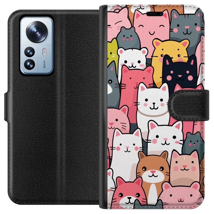 Portemonnee-hoesje voor Xiaomi 12 Pro met Kattenpatroon ontwerp in de groep SMARTPHONE & TABLETS / Mobielbescherming / Xiaomi bij TP E-commerce Nordic AB (A63907)