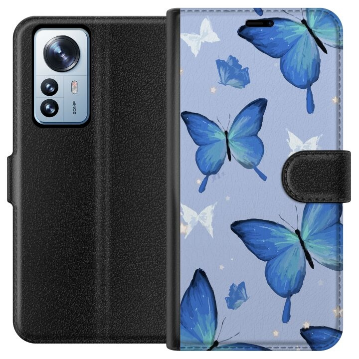 Portemonnee-hoesje voor Xiaomi 12 Pro met Blauwe vlinders ontwerp in de groep SMARTPHONE & TABLETS / Mobielbescherming / Xiaomi bij TP E-commerce Nordic AB (A63915)