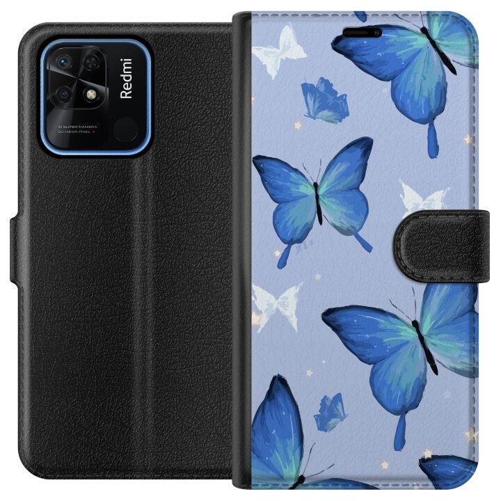 Portemonnee-hoesje voor Xiaomi Redmi 10C met Blauwe vlinders ontwerp in de groep SMARTPHONE & TABLETS / Mobielbescherming / Xiaomi bij TP E-commerce Nordic AB (A65508)