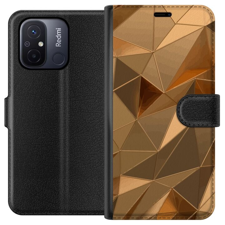 Portemonnee-hoesje voor Xiaomi Redmi 12C met 3D Goud ontwerp in de groep SMARTPHONE & TABLETS / Mobielbescherming / Xiaomi bij TP E-commerce Nordic AB (A65570)