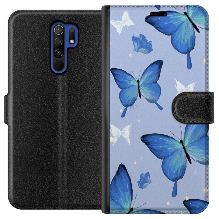 Portemonnee-hoesje voor Xiaomi Redmi 9 met Blauwe vlinders ontwerp in de groep SMARTPHONE & TABLETS / Mobielbescherming / Xiaomi bij TP E-commerce Nordic AB (A65643)