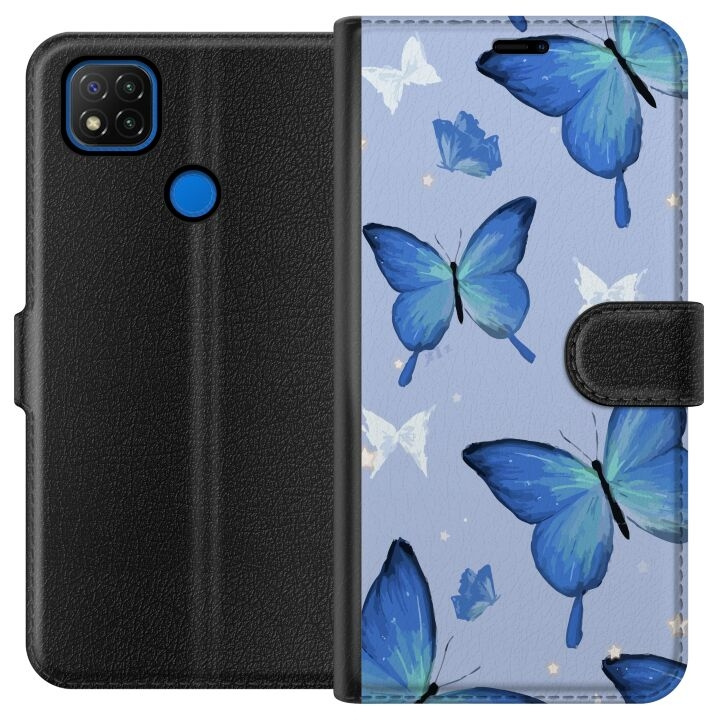 Portemonnee-hoesje voor Xiaomi Redmi 9C met Blauwe vlinders ontwerp in de groep SMARTPHONE & TABLETS / Mobielbescherming / Xiaomi bij TP E-commerce Nordic AB (A65778)