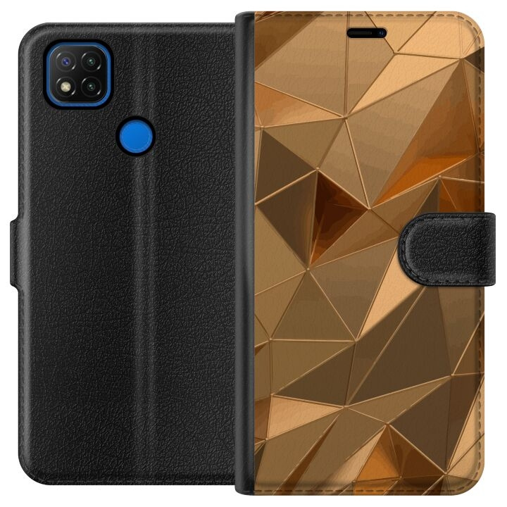 Portemonnee-hoesje voor Xiaomi Redmi 9C met 3D Goud ontwerp in de groep SMARTPHONE & TABLETS / Mobielbescherming / Xiaomi bij TP E-commerce Nordic AB (A65786)