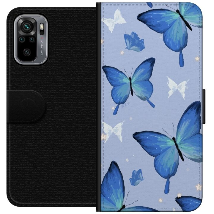 Portemonnee-hoesje voor Xiaomi Redmi Note 10S met Blauwe vlinders ontwerp in de groep SMARTPHONE & TABLETS / Mobielbescherming / Xiaomi bij TP E-commerce Nordic AB (A66021)