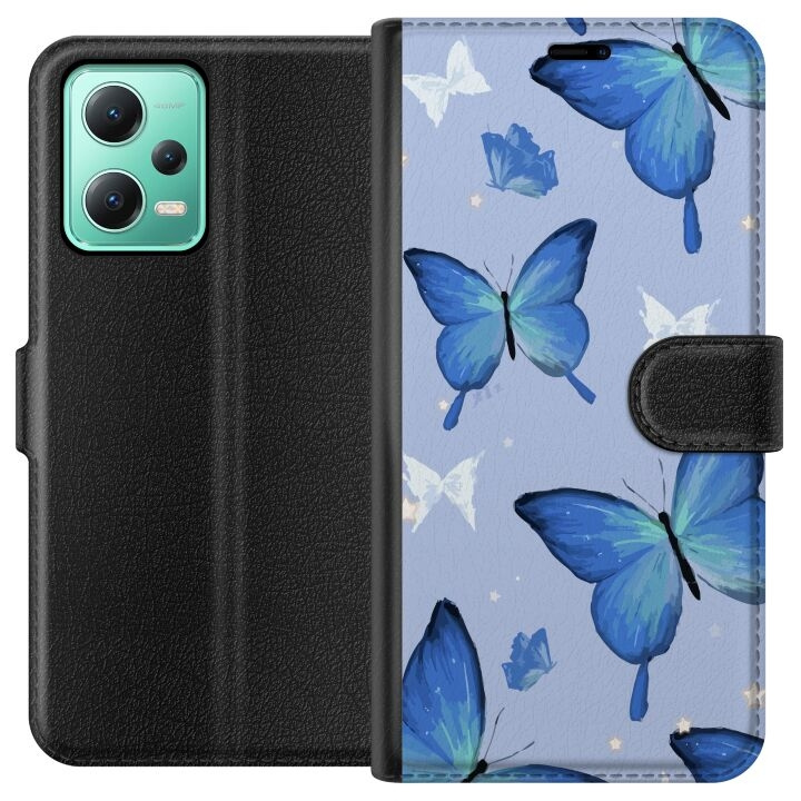 Portemonnee-hoesje voor Xiaomi Redmi Note 12 met Blauwe vlinders ontwerp in de groep SMARTPHONE & TABLETS / Mobielbescherming / Xiaomi bij TP E-commerce Nordic AB (A66237)