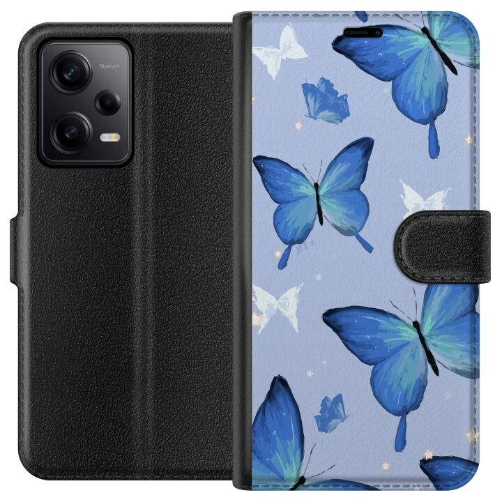 Portemonnee-hoesje voor Xiaomi Redmi Note 12 Pro met Blauwe vlinders ontwerp in de groep SMARTPHONE & TABLETS / Mobielbescherming / Xiaomi bij TP E-commerce Nordic AB (A66291)