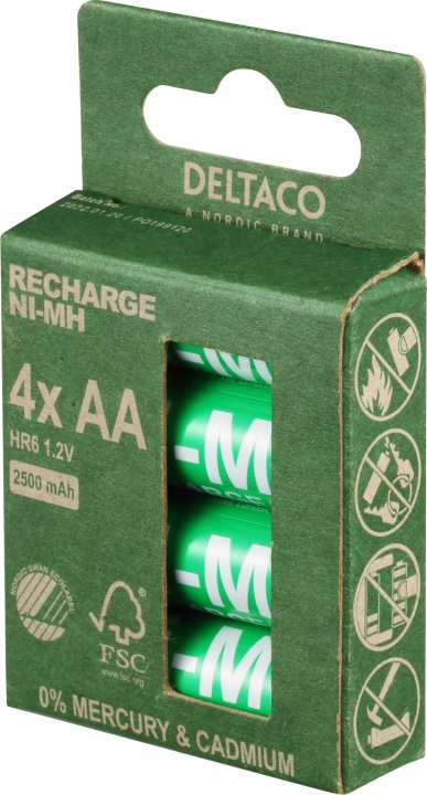 DELTACO laddbara AA-batterier, 2500mAh, 4-pack in de groep HOME ELECTRONICS / Batterijen & Opladers / Oplaadbare batterijen / AA bij TP E-commerce Nordic AB (C18285)